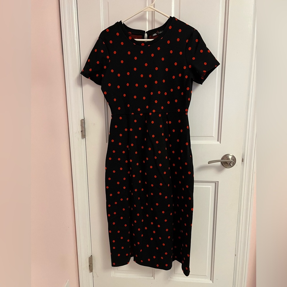 Zara Black and Red Polka Dot Dress - L